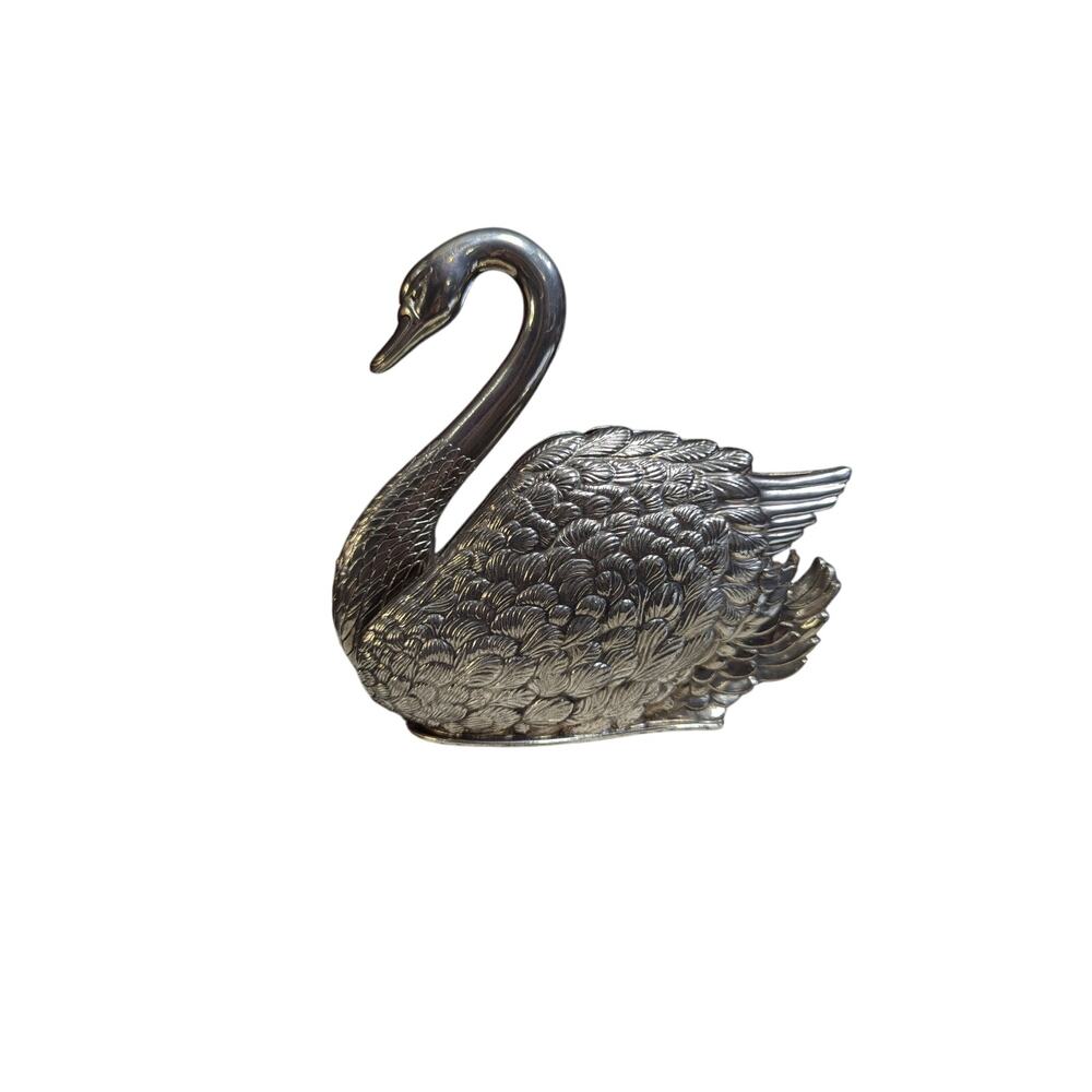 Vintage 1980s Godinger Silver Plated Swan Napkin and Letter Holder65